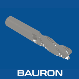 Productaanzicht van een spaanderbrekerfrees van Bauron met gekerfde groeven en cilindrische schacht